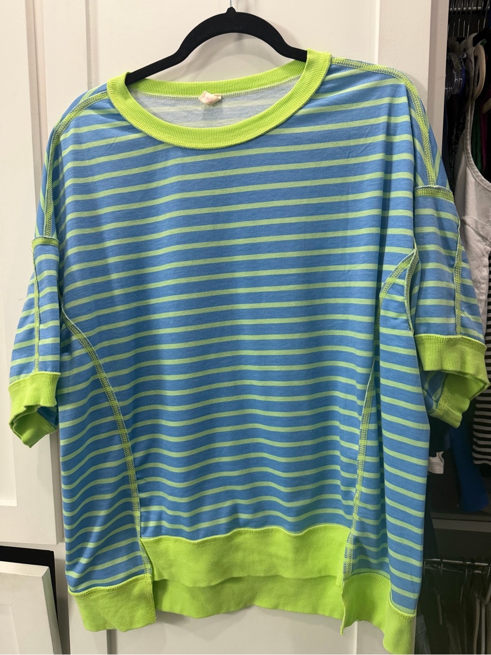 Striped Short-Sleeve Top in Blue and Lime
